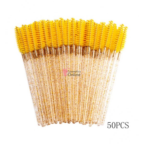 Periute Mascara pentru extensii gene false, 50 bucati Galben cu sclipici